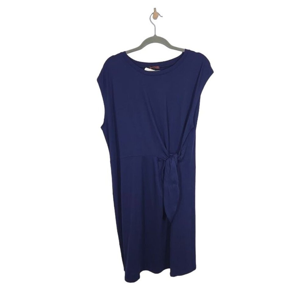 Shiela Rose Short Sleeve Side Tie‎ Jersey Dress in Navy Blue - Size 2X